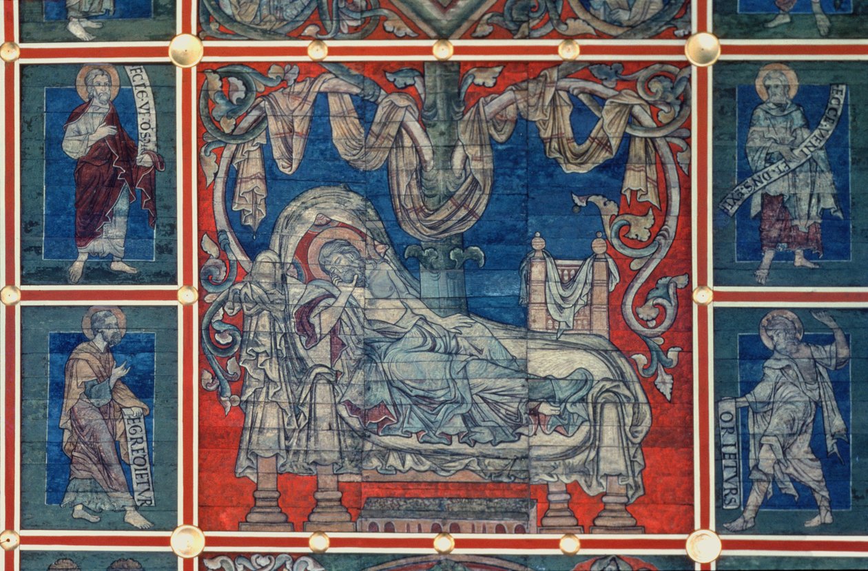 Schlafender Jesse (Detail) vom Jessebaum bemalte Decke, ca. 1240-50 von German School