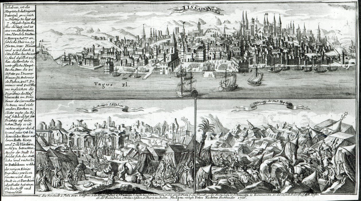 Die Stadt Lissabon vor, während und nach dem Erdbeben von 1755 von German School