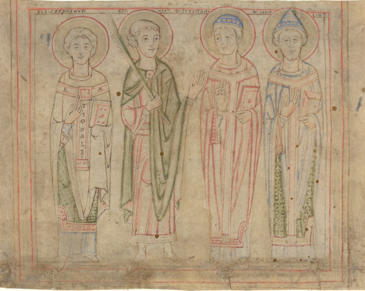 Heilige Cyprian, Vitus, Stephan und Cornelius von German 12th Century