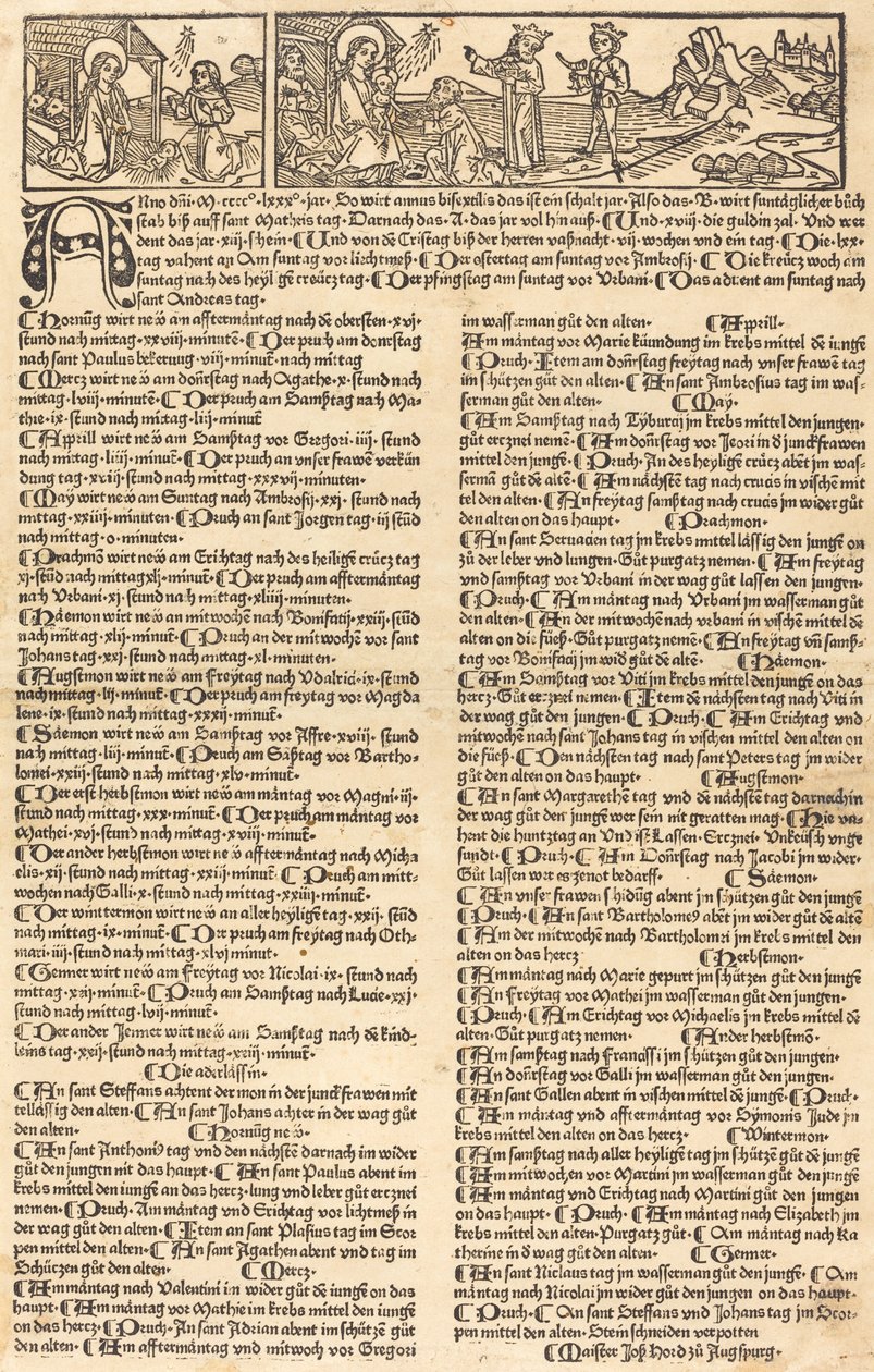 Kalender mit der Geburt und Anbetung von German 15th Century