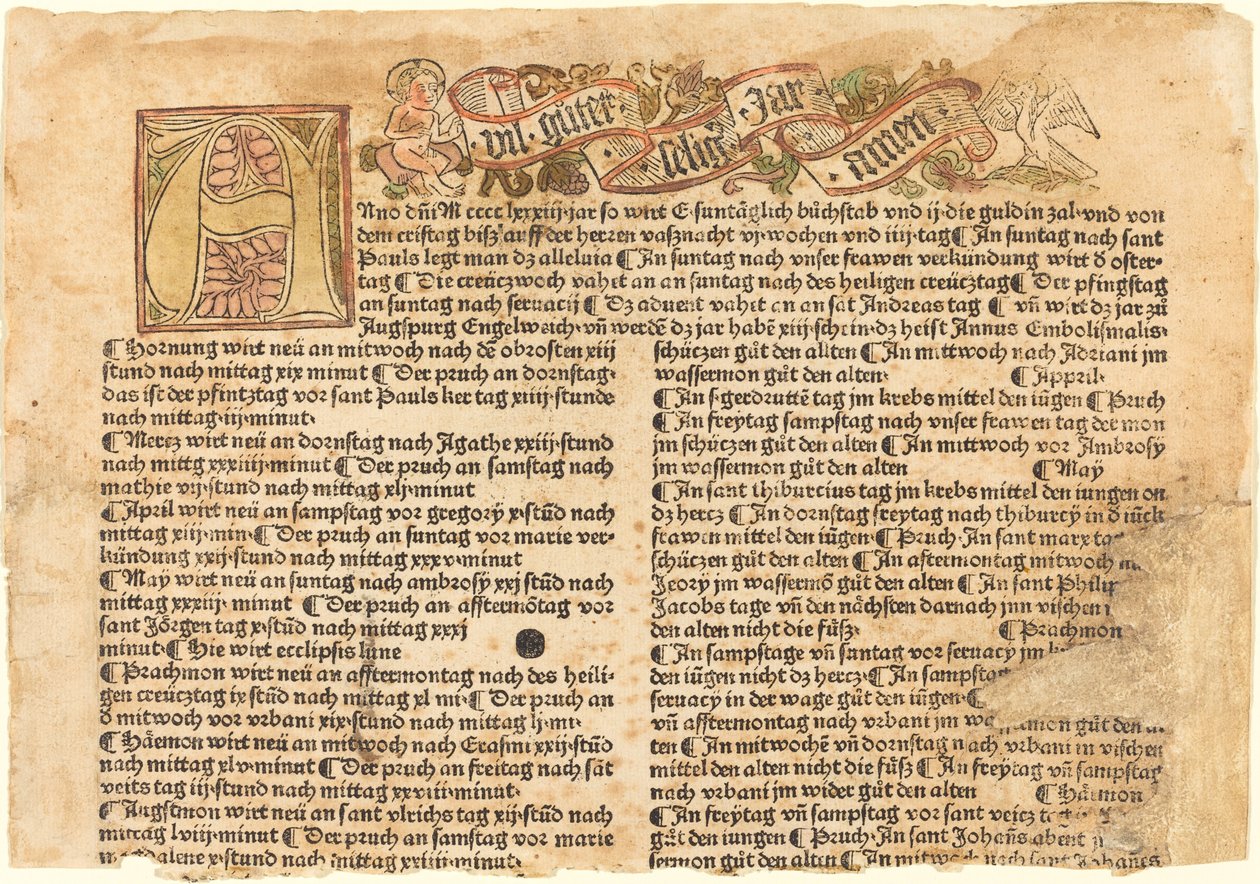 Initiale A und ein Neujahrswunsch von German 15th Century