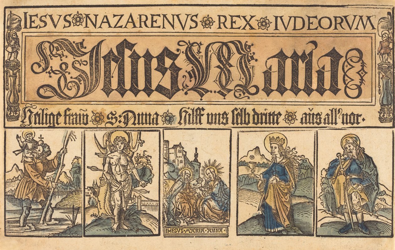 Heilige Anna, Madonna und Kind und Heilige Christophorus, Sebastian, Clara und Rochus von German 15th Century