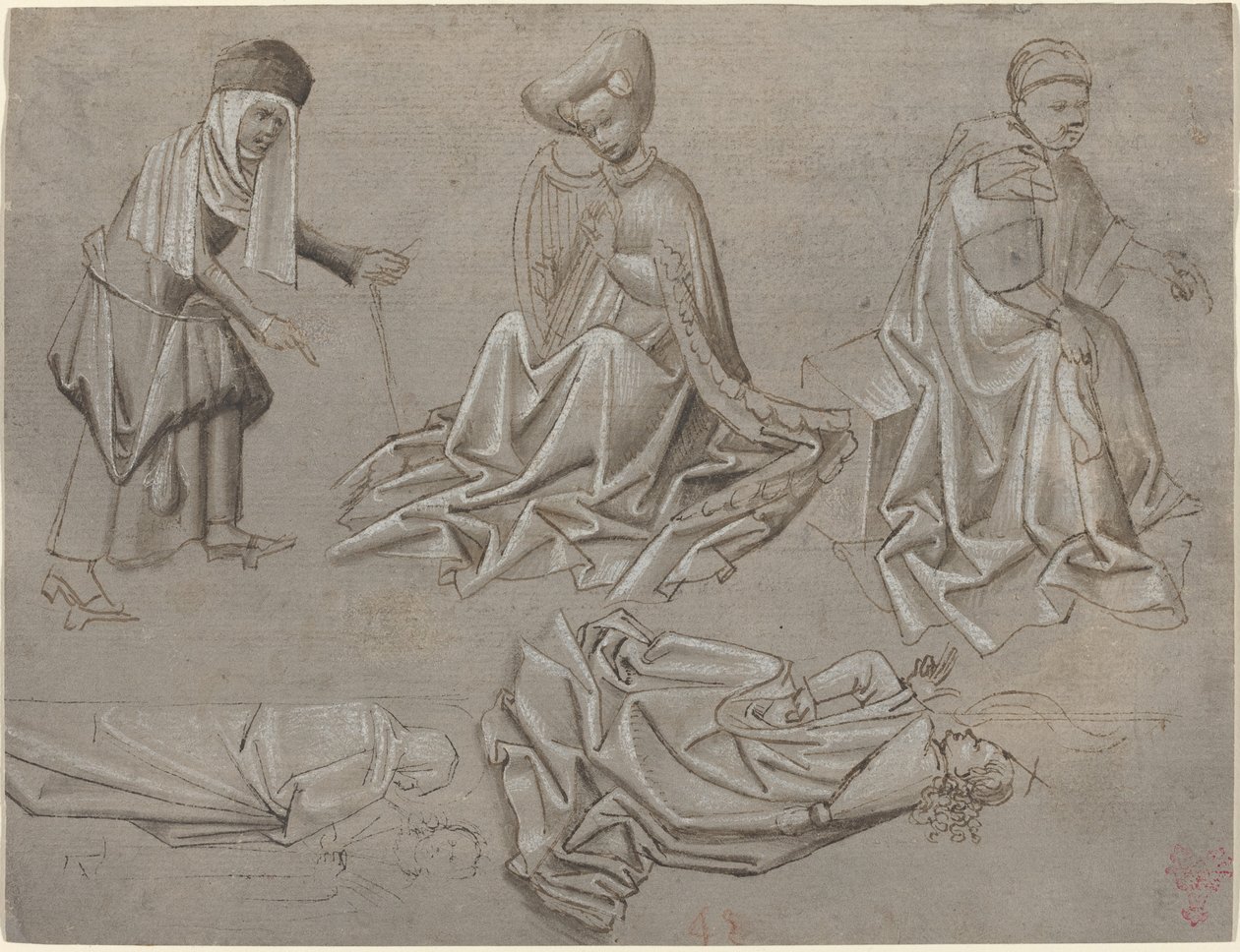Studien für sechs Figuren (Blatt aus einem Modellbuch) [recto] von German 15th Century