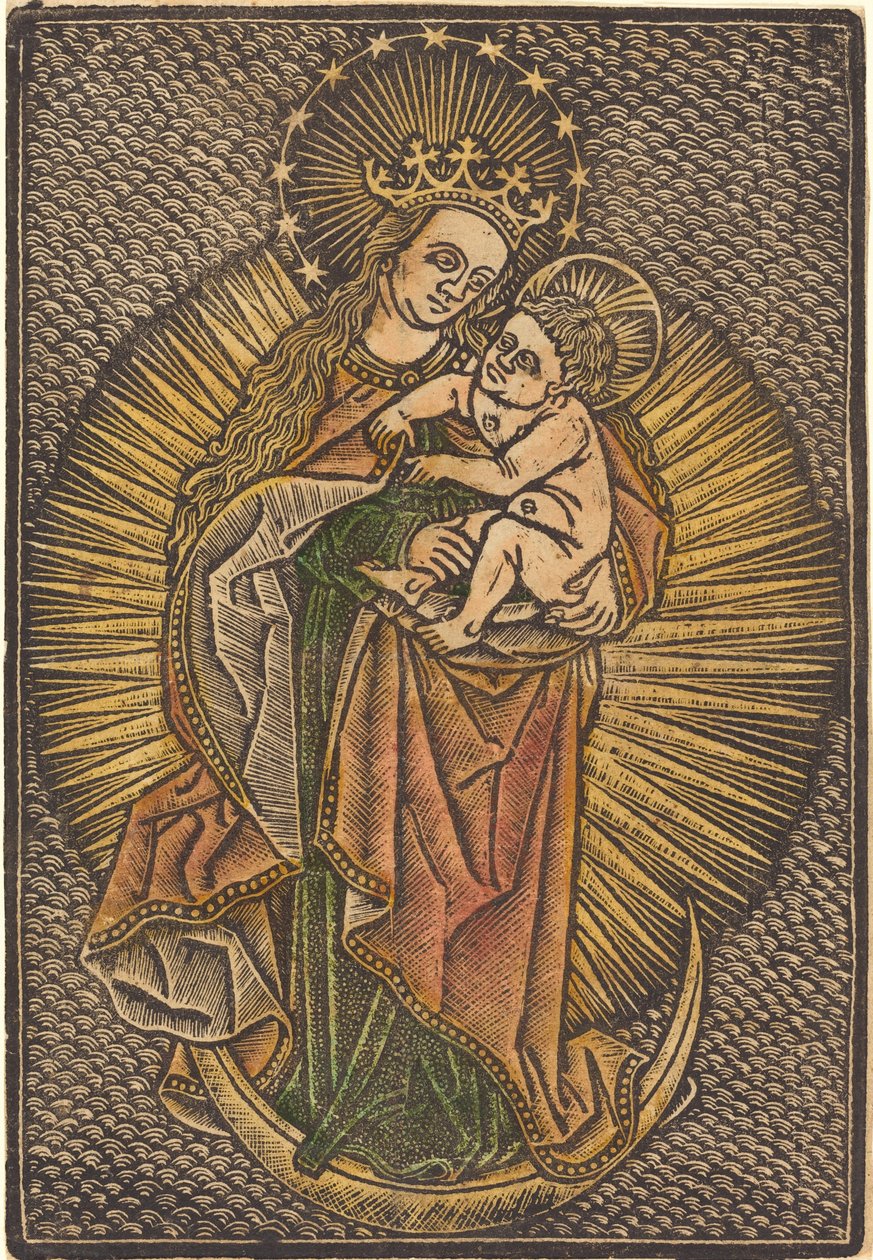 Madonna mit Kind in Glorie von German 15th Century or Master of the Meshed Background