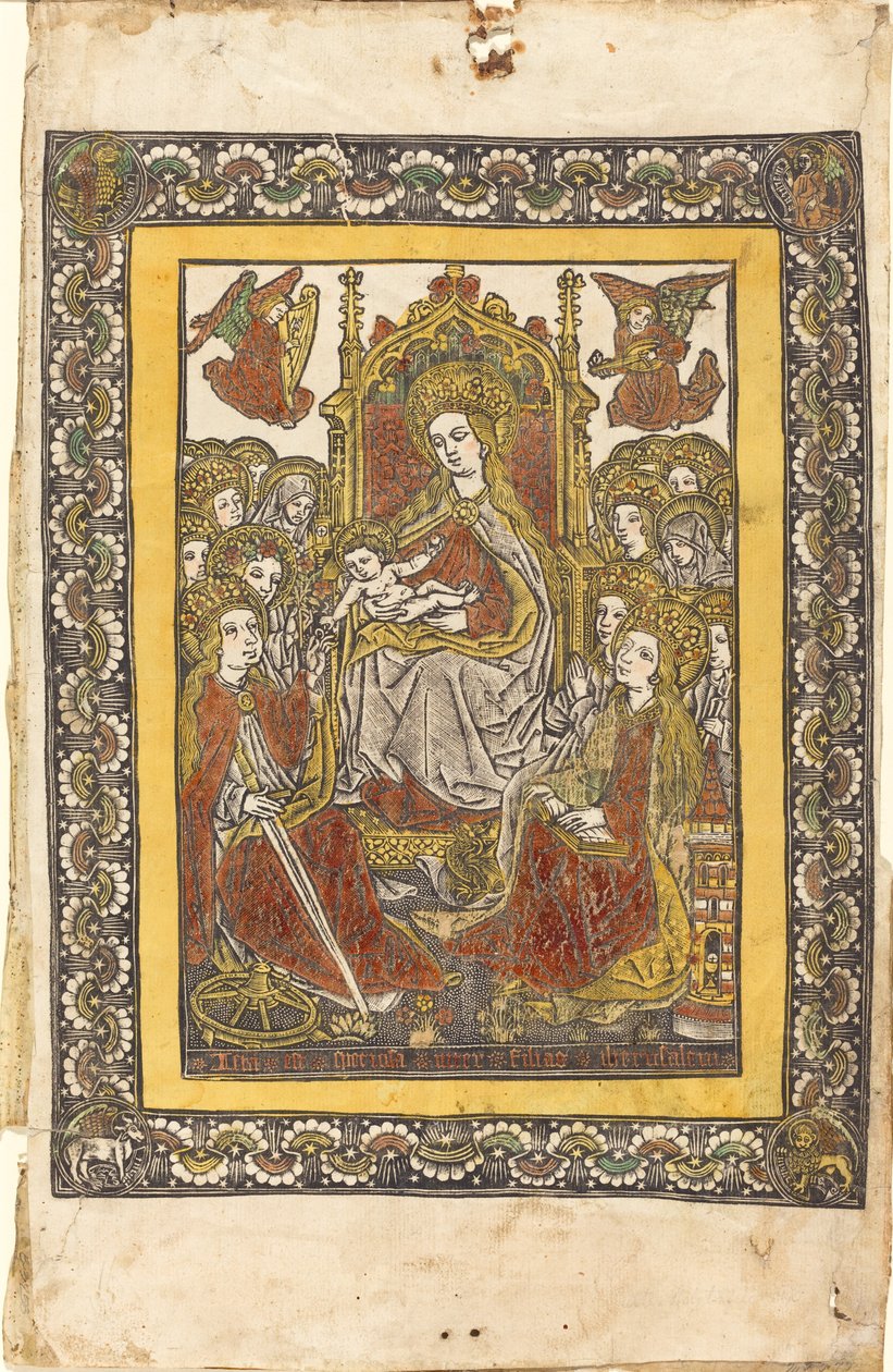Die Madonna auf dem Thron mit achtzehn heiligen Frauen von German 15th Century or Master with the Mountain Like Clouds