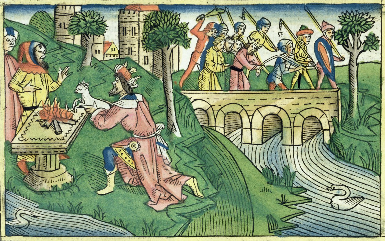 Die Menschen von Damaskus werden gefangen genommen, aus der Nürnberger Bibel (Biblia Sacra Germanaica) von German School