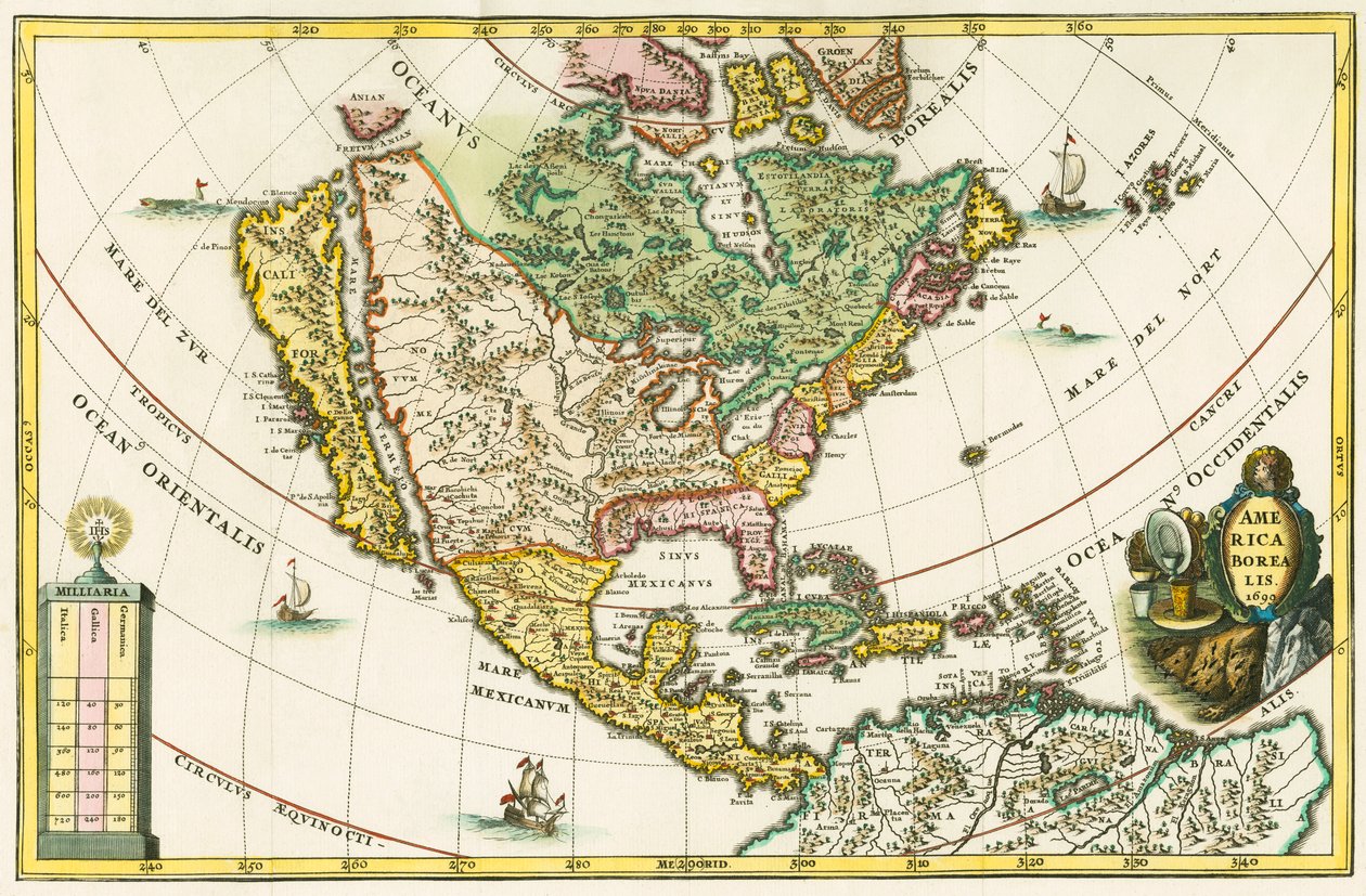 Nordamerika-Karte mit Kalifornien als Insel, aus Heinrich Scherers Geographia hierarchica von German School