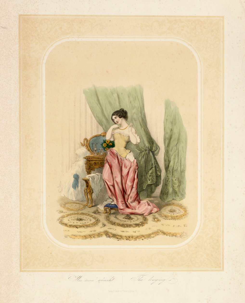 Eine elegante Dame an ihrem Schminktisch, gedruckt von F. Sala & Co, Berlin, ca. 1850 von German School