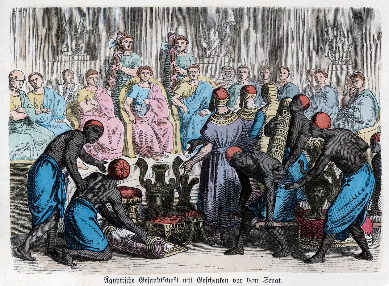 Alte Geschichte. Rom. Ägyptische Gesandtschaft überreicht Geschenke (Gravur) von German School
