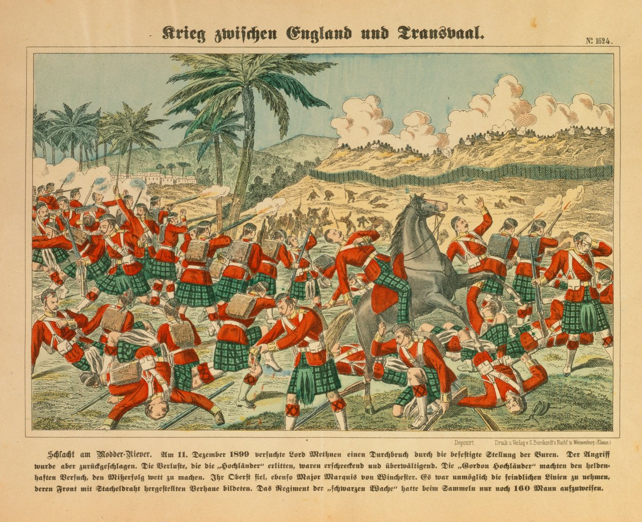 Schlacht am Modder River im Burenkrieg, 11. Dezember 1899, Flugblatt veröffentlicht von C. Burckhardt, Weissenburg, 1899 von German School