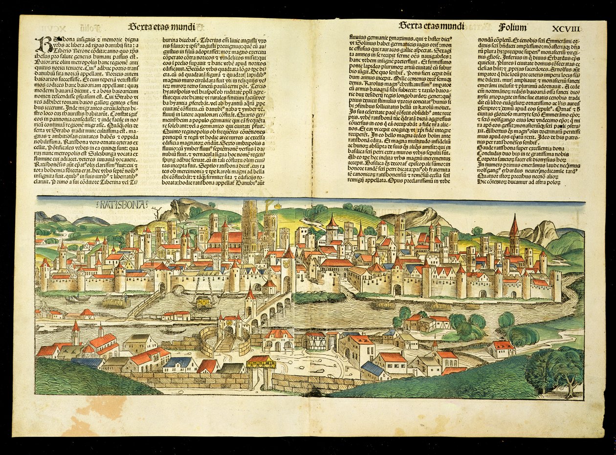 Vogelperspektive von Regensburg, aus der Nürnberger Chronik von Hartmann Schedel (1440-1514) 1493 von German School