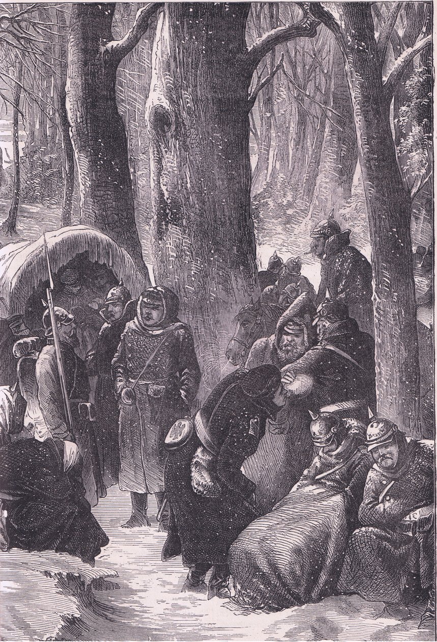 Biwak im Schnee, Cassells Geschichte des Krieges zwischen Frankreich und Deutschland, veröffentlicht von Cassell and Company Limited, ca. 1890 von German School