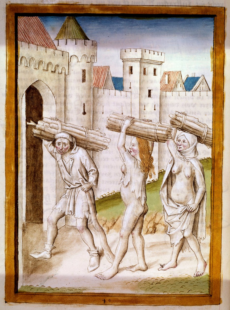 Holzfäller. Miniatur aus einer deutschen Übersetzung der Fabeln von „Kalila und Dimna“ von Bidpai. 15. Jahrhundert von German School