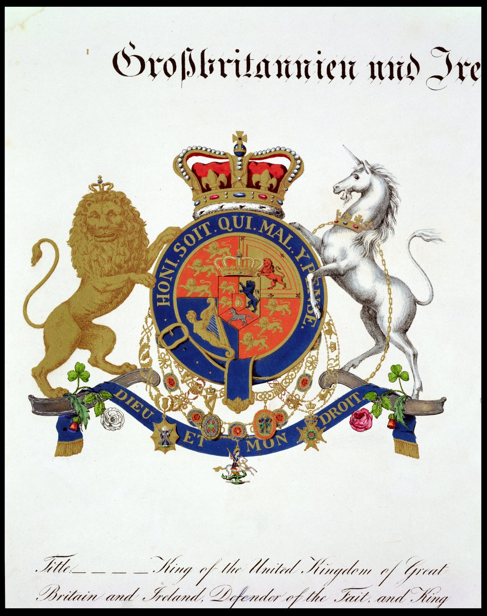 Wappen des Königs des Vereinigten Königreichs von Großbritannien und Irland, Verteidiger des Glaubens und König von Hannover (ca. 1801-37) von German School