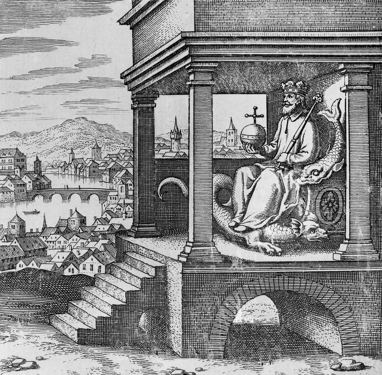 Gekrönter König auf dem Thron aus Musaeum Hermeticum von German School