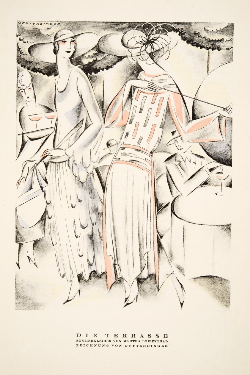 "Die Terrasse" Anzeige für Sommerkleider von Martha Lowenthal, aus Styl, veröffentlicht 1922 von German School