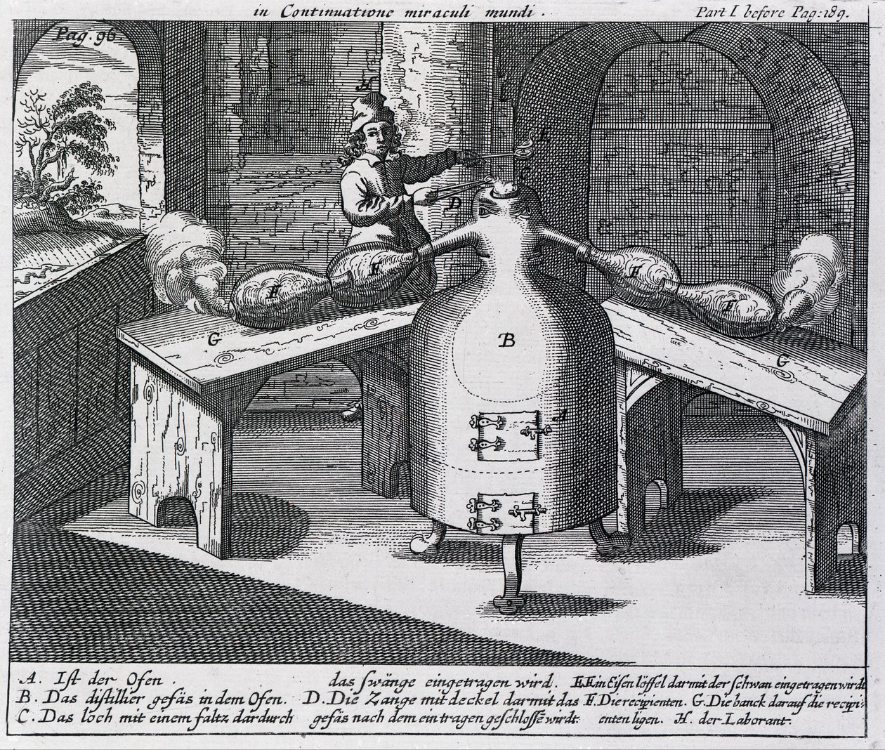 Destillation von Salpetersäure (Aqua fortis oder Scheidewasser) in einem Eisenmann mit zwei Nasen von German School