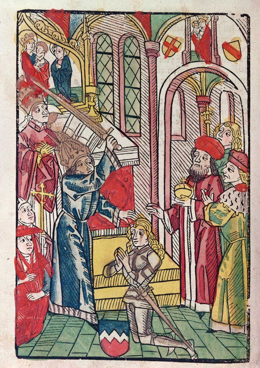Kaiser Sigismund (1367-1437) von Luxemburg schlägt einen Ritter zum Ritter von German School