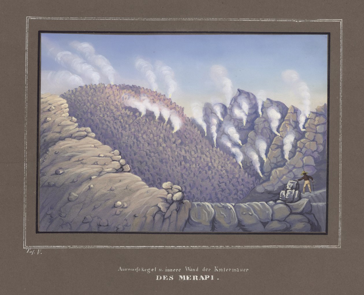 Ausbrüche und innere Wand des Merapi Vulkans, Pl. V aus Topographischer und Naturwissenschaftlicher Atlas zur Reise durch Java, von Dr.Fr.Junghuhn, Magdeburg 1845 von German School