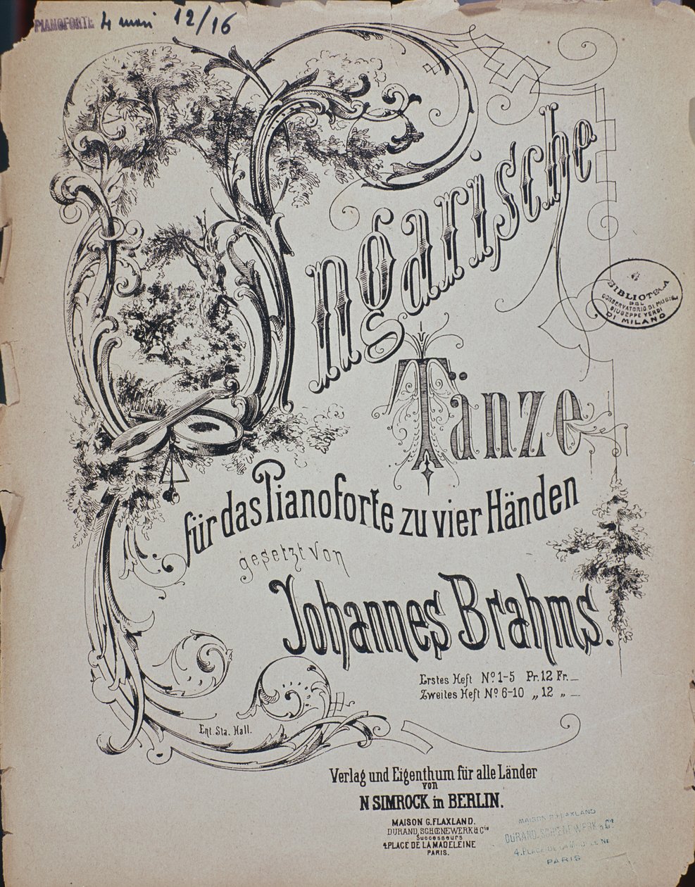 Frontispiz der Ungarischen Tänze von Johannes Brahms von German School