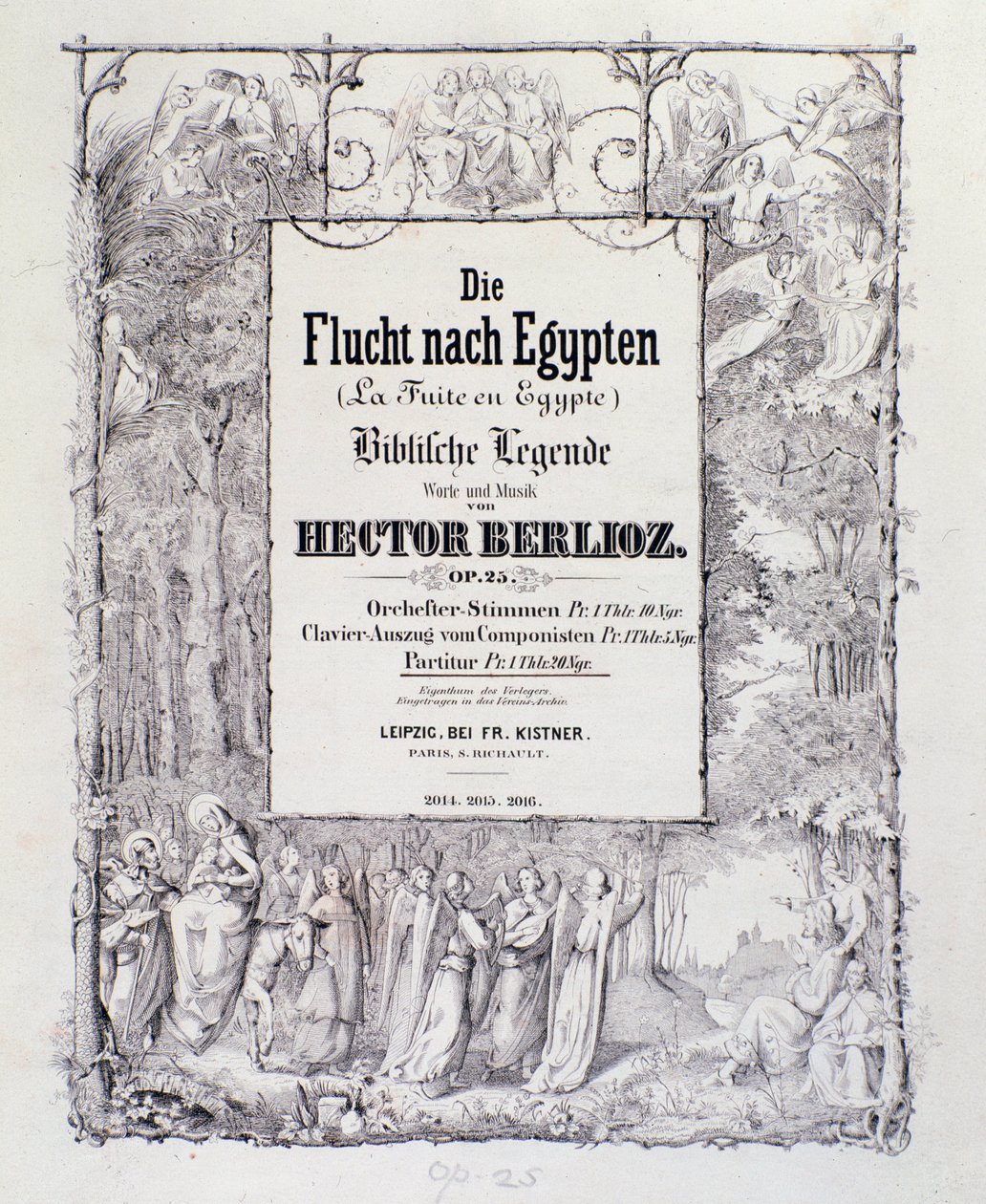 Frontispiz der deutschen Ausgabe der Partitur von „Die Flucht nach Ägypten, Opus 25“ Ouvertüre des französischen romantischen Komponisten Hector Berlioz von German School