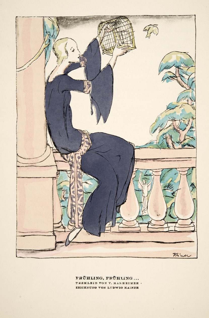 "Frühling, Frühling", Anzeige für Teekleid von V. Manheimer, aus Styl, veröffentlicht 1922 von German School