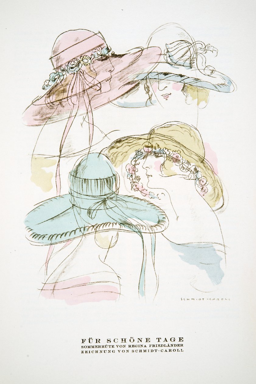 "Für Schöne Tage", Anzeige für Sommerhüte von Regina Friedlander, aus Styl, veröffentlicht 1922 von German School