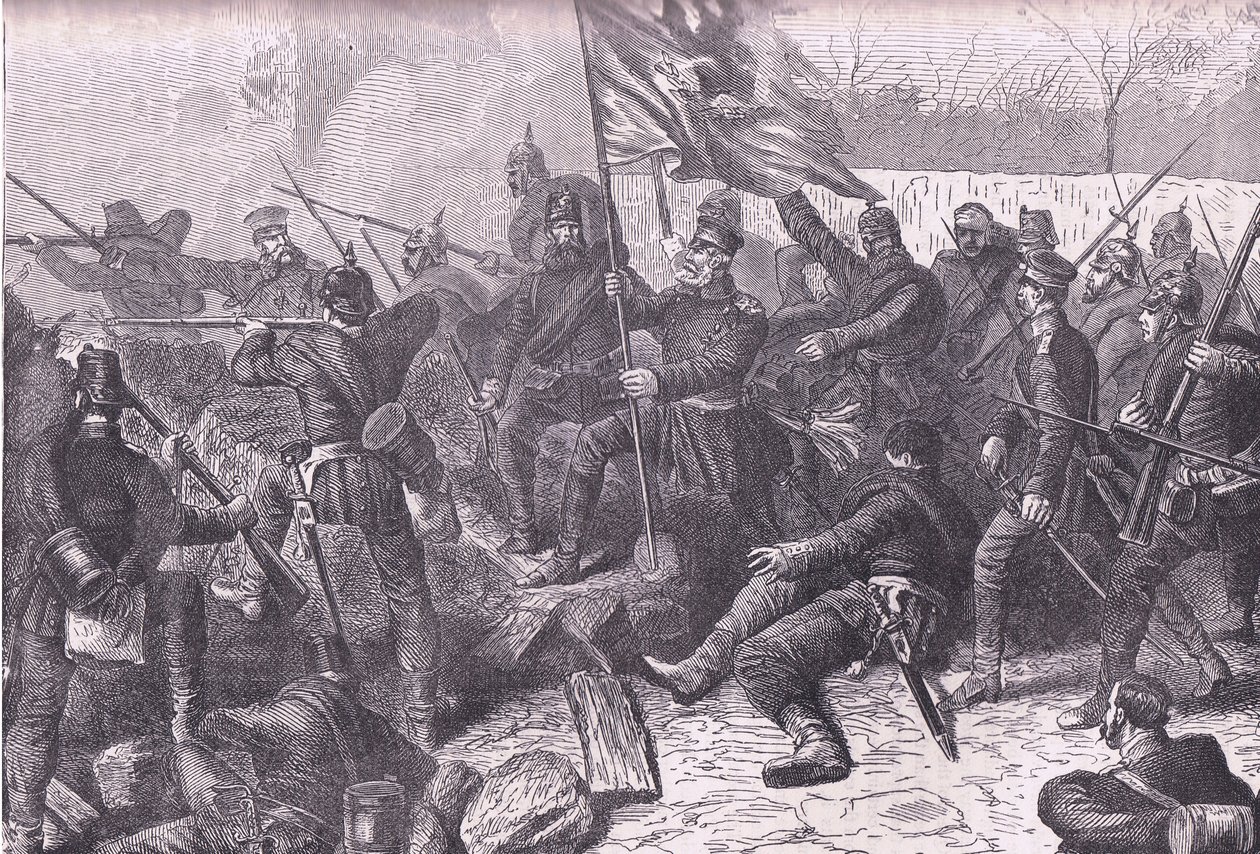 General von Budretzky führt den Angriff auf Le Bourget, Cassells Geschichte des Krieges zwischen Frankreich und Deutschland, veröffentlicht von Cassell and Company Limited, ca. 1890 (Lithografie) von German School