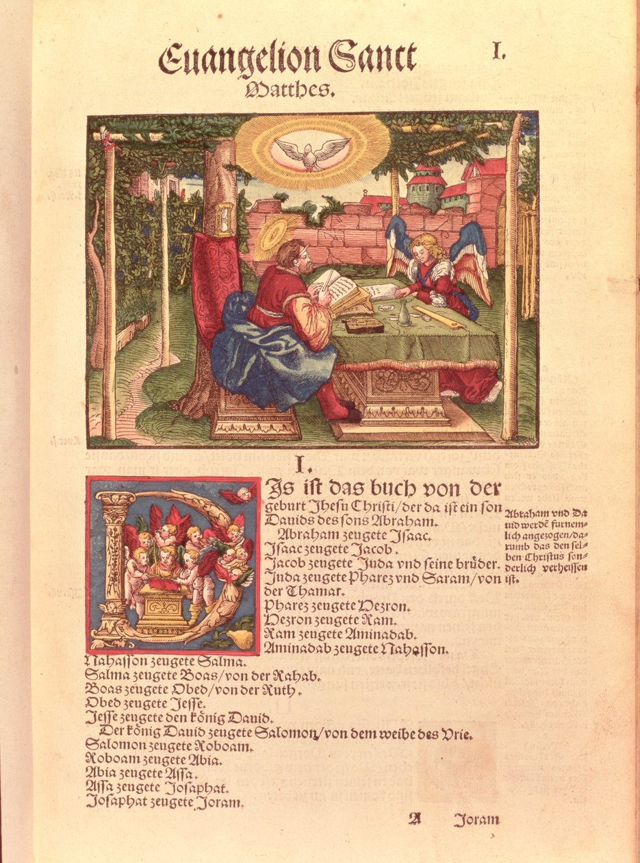 Evangelium des Matthäus, Buch I, aus der Lutherbibel, um 1530 von German School