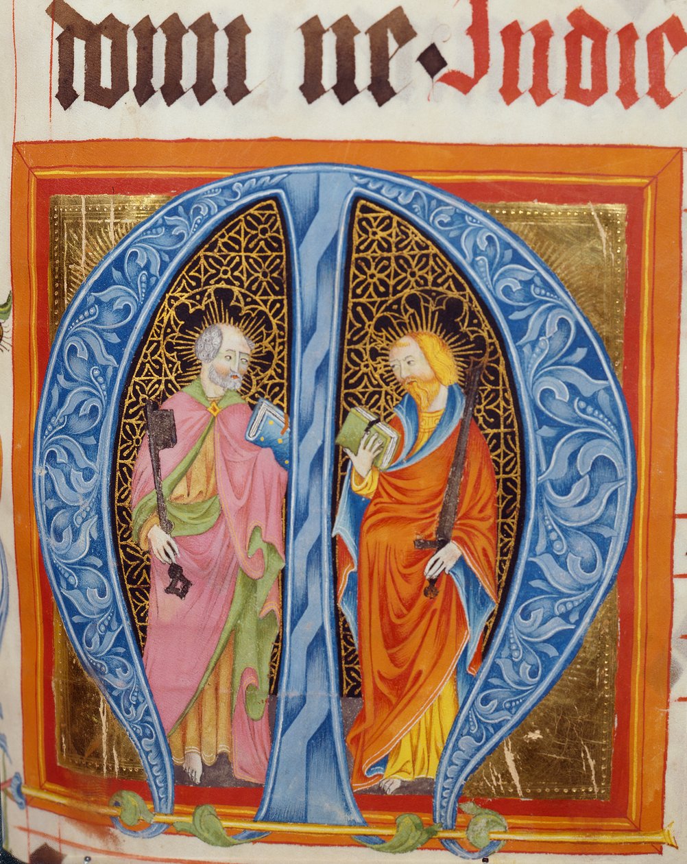 Historiierte Initiale M mit den Heiligen Petrus und Paulus, aus dem Graduale von Friedrich Zollner von Langenzenn, 1439-42 von German School
