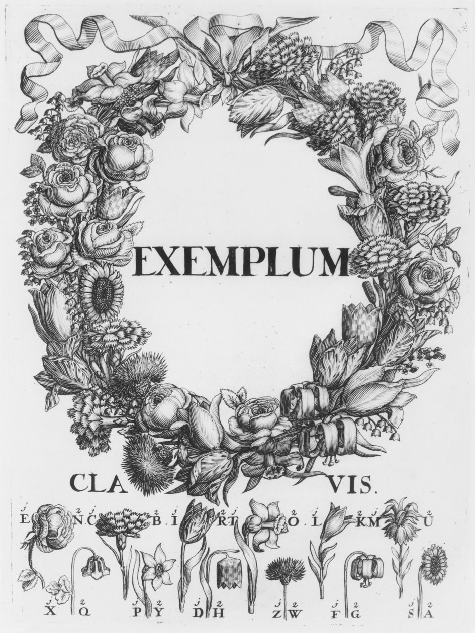 Sprache der Blumen, Illustration aus Cryptographia, oder geheime Schrifften von Johann Balthasar Friderici, veröffentlicht in Hamburg, 1685 von German School