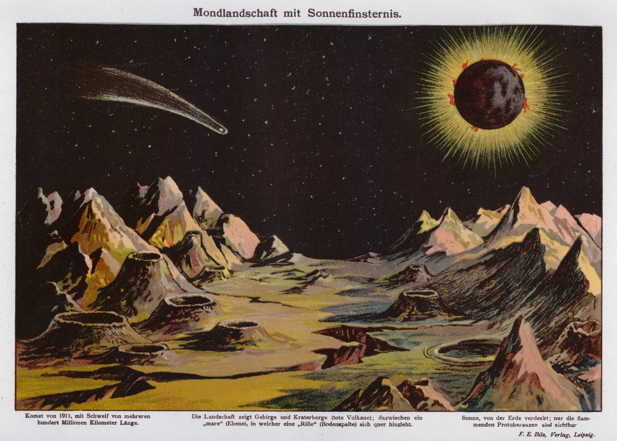 Mondlandschaft, Sonnenfinsternis und Komet von 1911 von German School