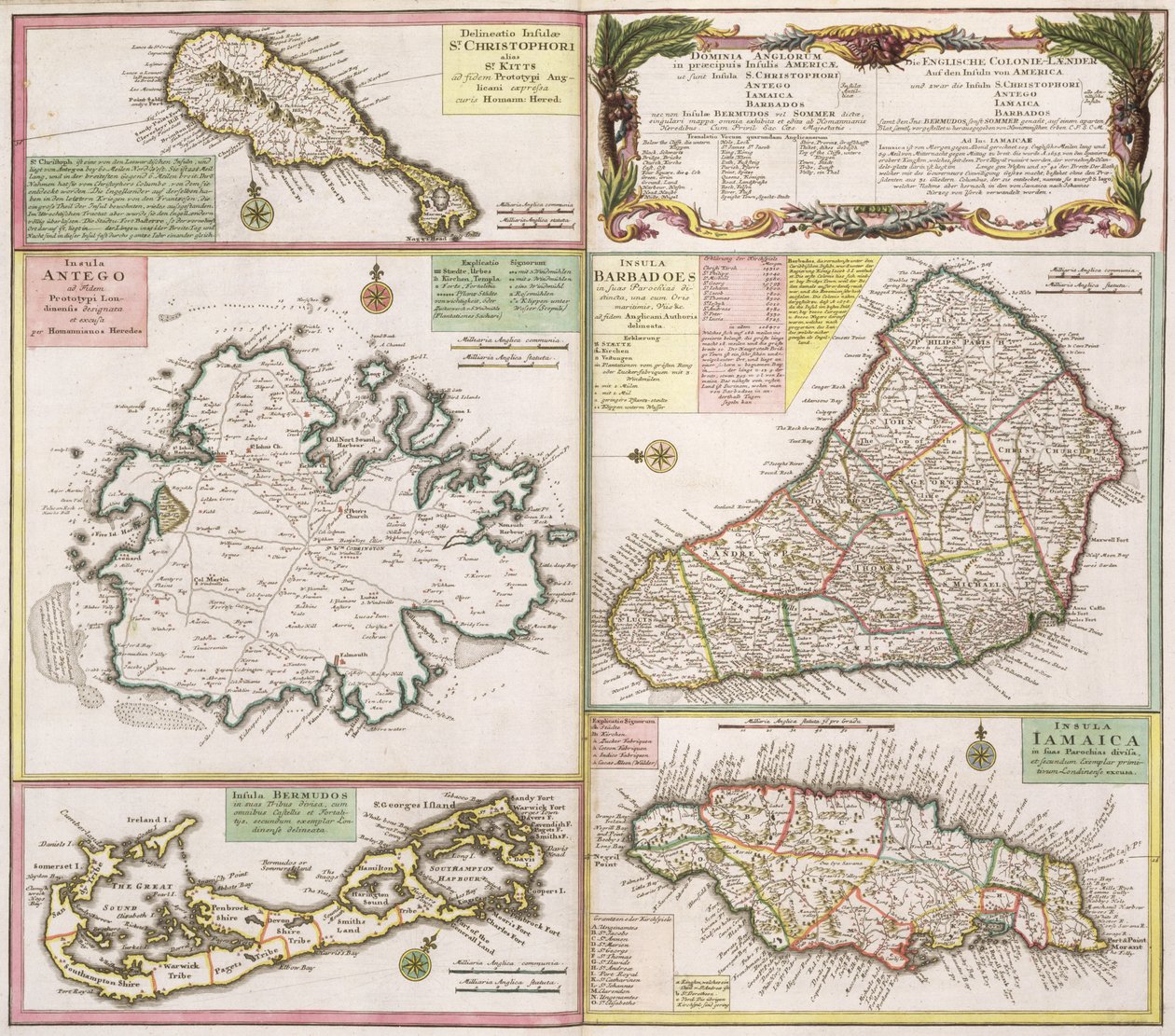 Karte der englischen Kolonien in der Karibik, veröffentlicht von Homanns Erben, Nürnberg, ca. 1750 von German School