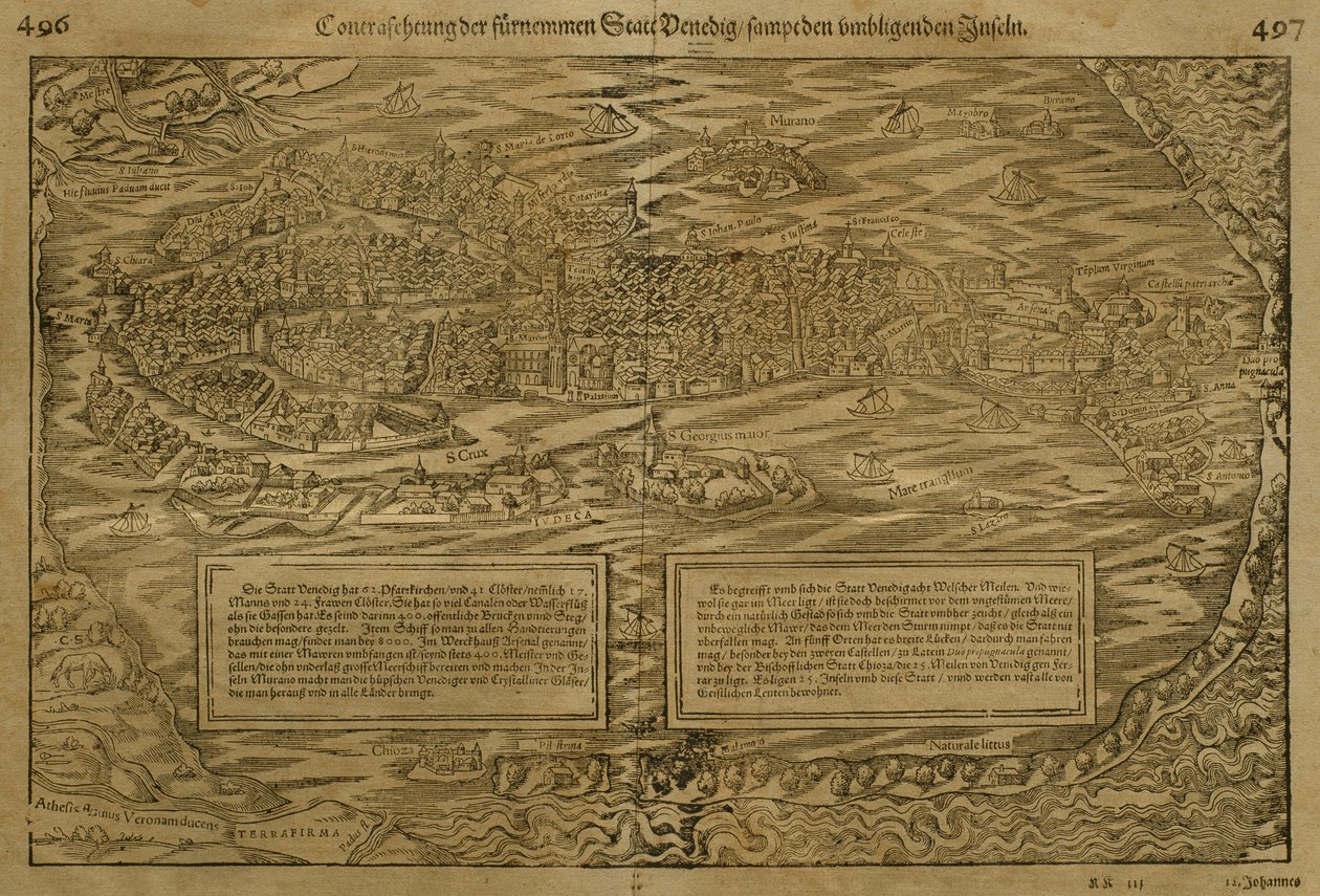 Karte von Venedig, von Sebastian Munster, veröffentlicht in Basel, ca. 1560 von German School
