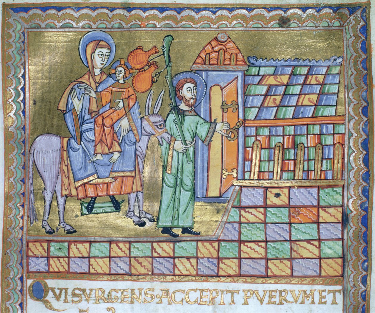 Ms. Czart. 1207 IV, fol.6r Die Flucht nach Ägypten, aus dem Evangeliarium der Kathedrale von Plock, ca. 1075 von German School