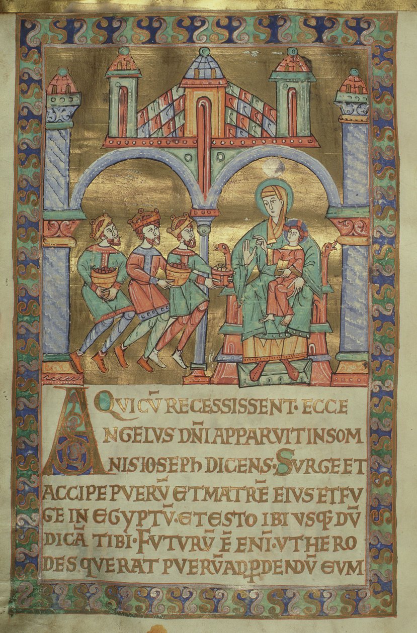 Ms. Czart. 1207, IV, fol.V v. Anbetung der Könige, aus dem Evangeliarium der Kathedrale von Plock, ca. 1075 von German School