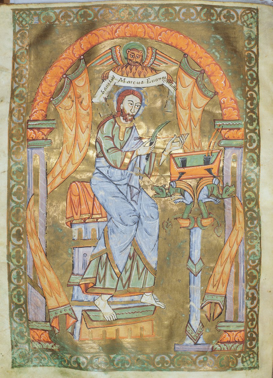 Ms Czart 1207 IV fol 76v St. Markus der Evangelist, aus dem Evangeliarium der Kathedrale von Plock, ca. 1075 von German School