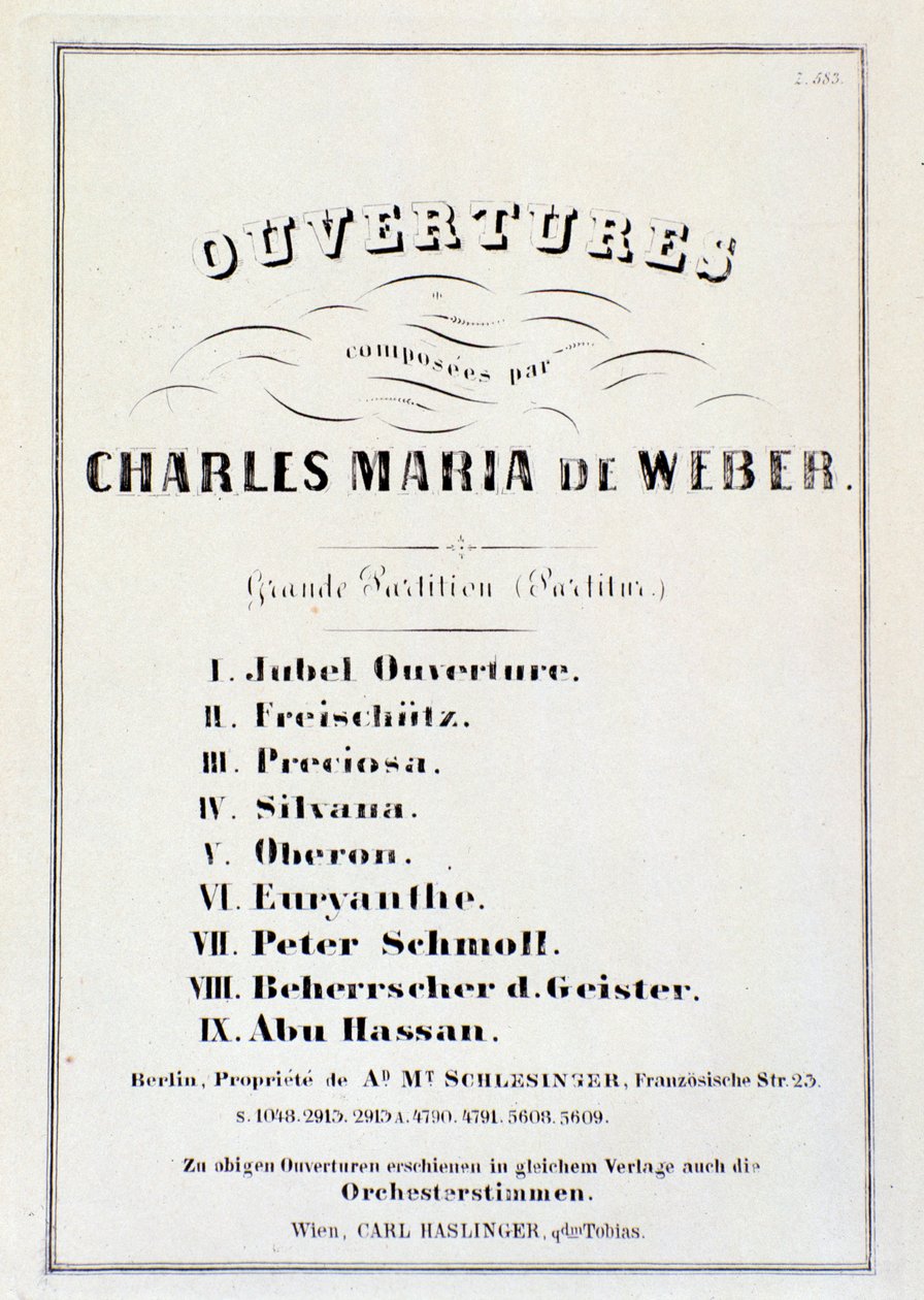 Seite mit Präsentation von Ouvertüren aus verschiedenen Opern von Carl Maria von Weber von German School