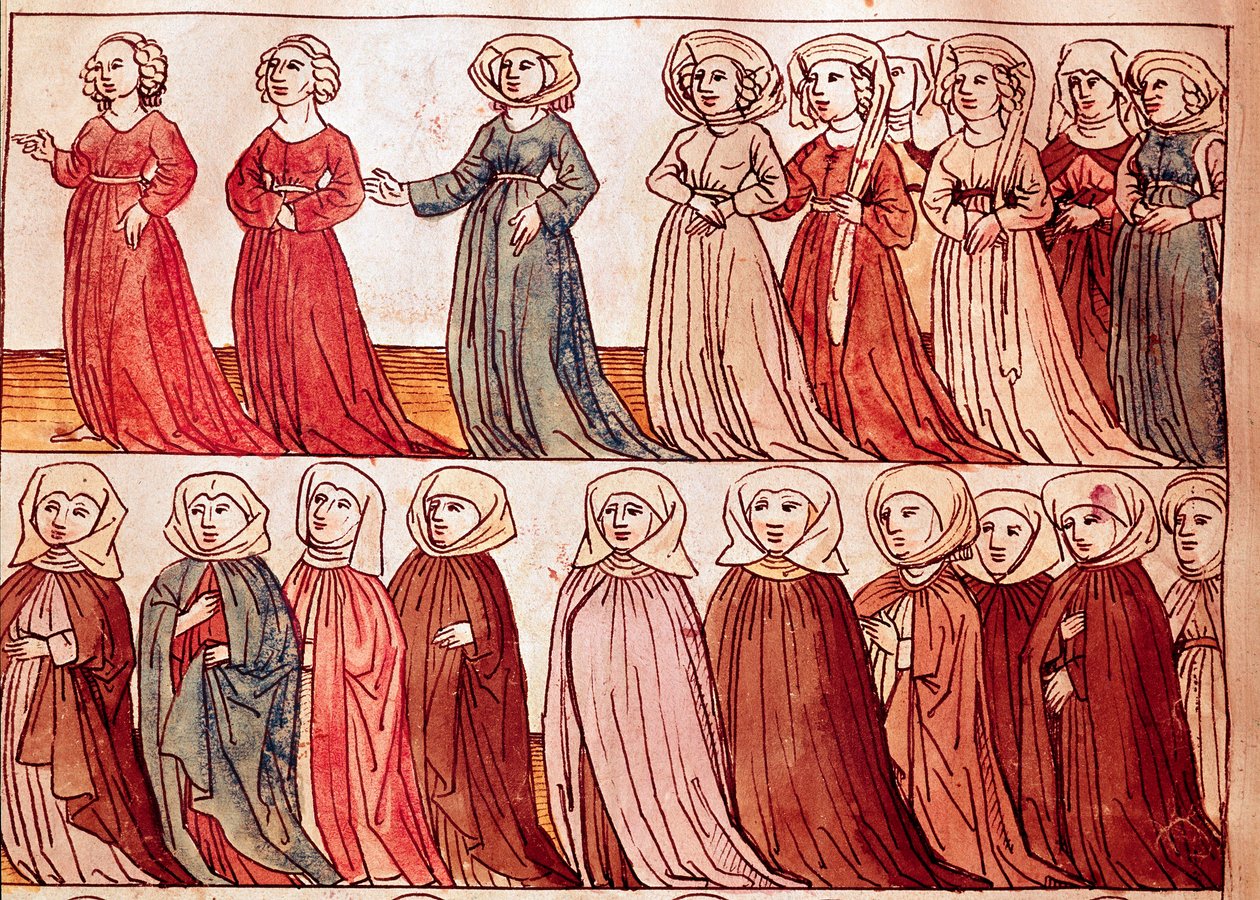 Prozession der Frauen von Böhmen. Miniatur aus „Chroniken des Konzils von Konstanz“ von Ulrich Richental von German School