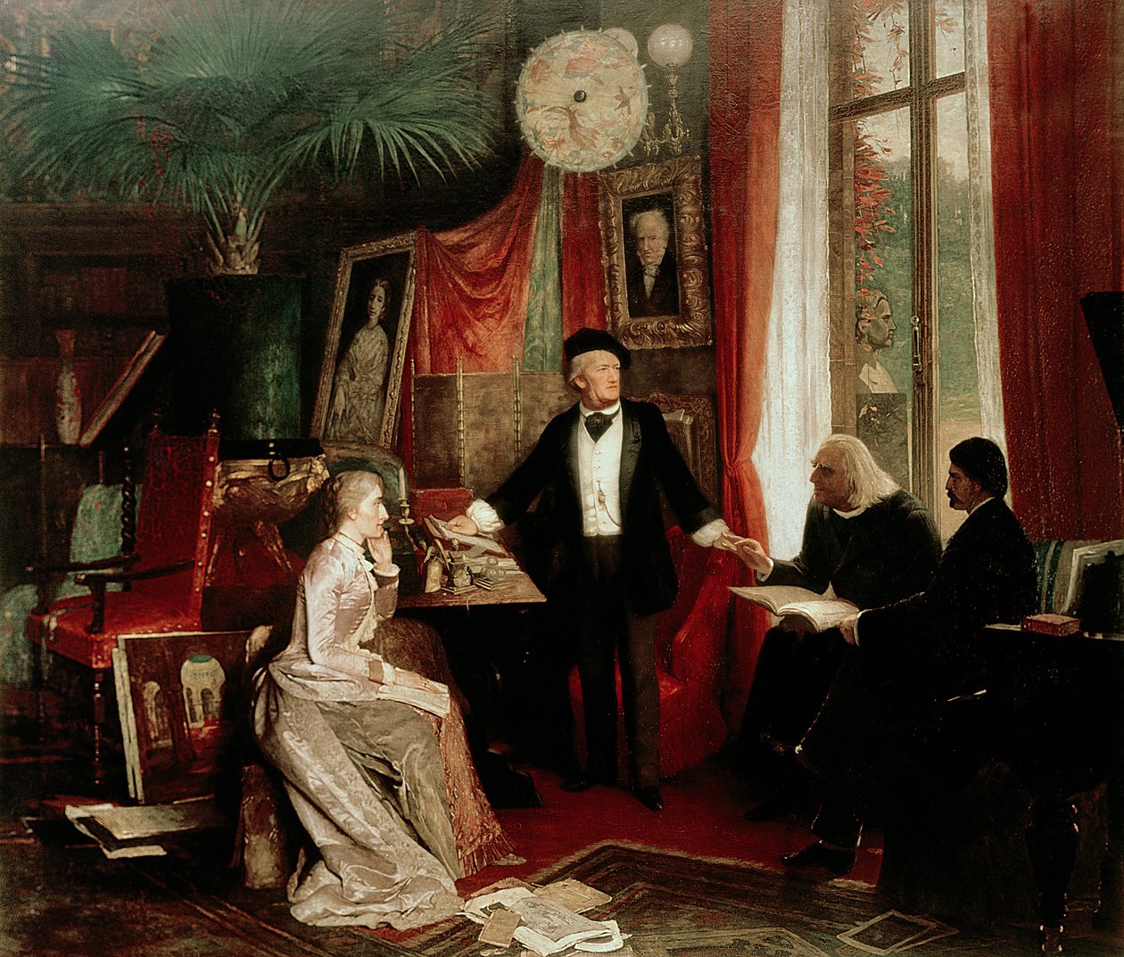 Richard Wagner mit Franz Liszt und Liszts Tochter Cosima von German School