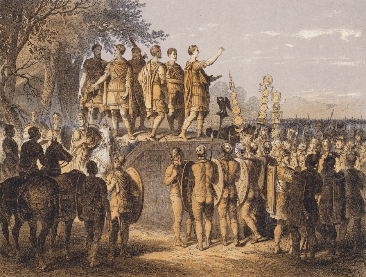 Römischer Anführer, der seine Armee anspricht von German School