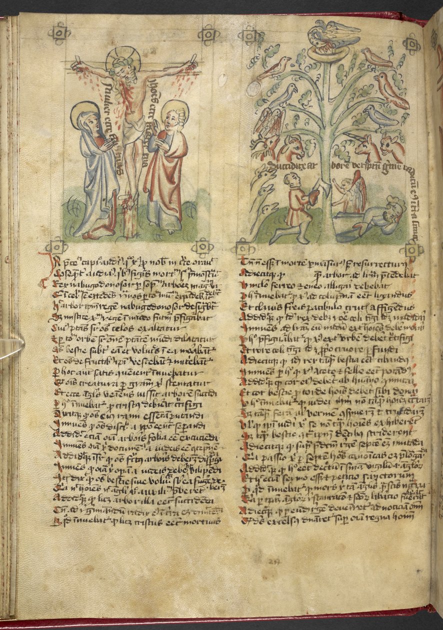Nebukadnezar sieht einen Baum im Traum; die Kreuzigung, aus Speculum Humanae Salvation von German School