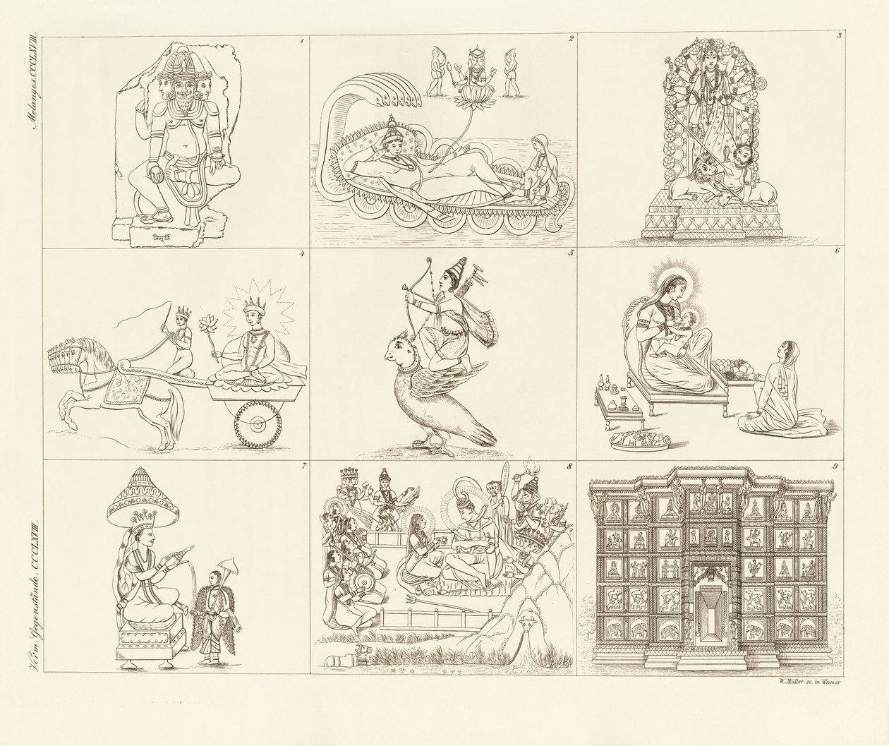 Einige Beschreibungen aus der indischen Mythologie (farbige Gravur) von German School