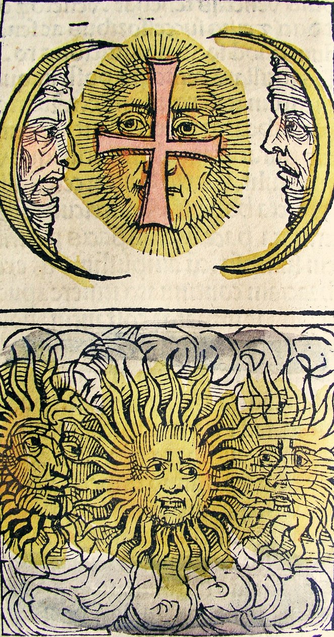 Nebensonnen und Nebenmonde, veröffentlicht in der Nürnberger Chronik, 1493 von German School
