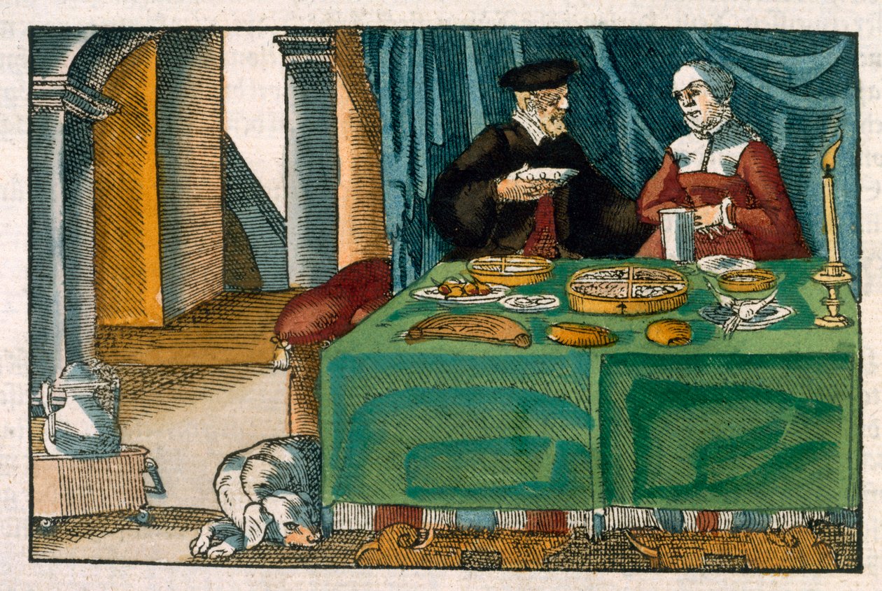 Abendbrottisch, aus einem deutschen Manuskript, ca. 1650 von German School