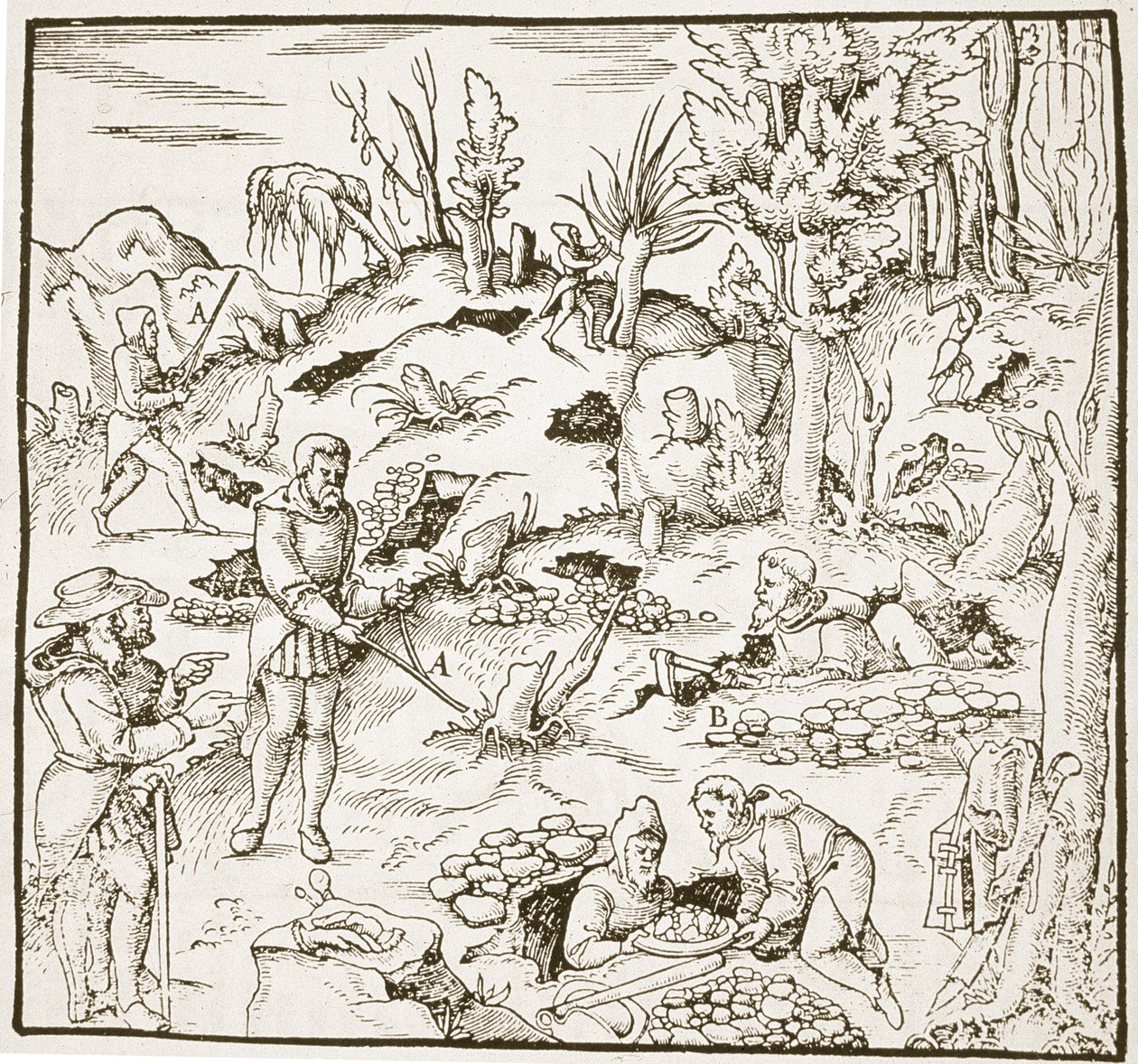 Die Wünschelrute, aus Bergwerk Buch von Georg Agricola, Frankfurt 1580, illustriert in einer Geschichte der Magie, veröffentlicht im späten 19. Jahrhundert von German School