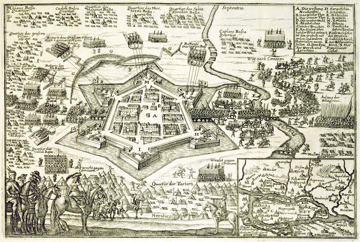 Die Belagerung von Neuhausel durch die Türken im Jahr 1663, Illustration aus einem Buch über die osmanischen Feldzüge in Europa, graviert von Paul Furst (ca.1605-66) von German School