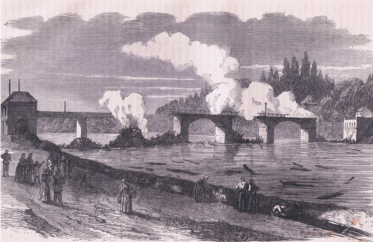 Die Verteidigung von Paris - die Brücke von Asnieres brennen, Cassells Geschichte des Krieges zwischen Frankreich und Deutschland, veröffentlicht von Cassell und Company Limited, ca. 1890 von German School