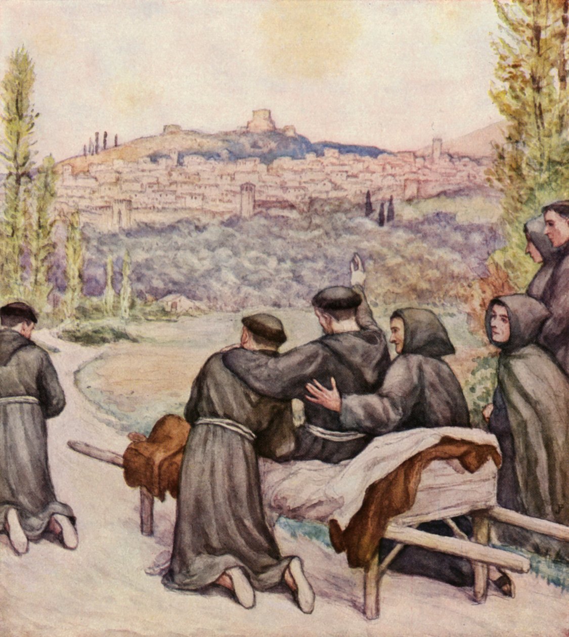 Der sterbende heilige Franziskus segnet die Stadt Assisi von German School