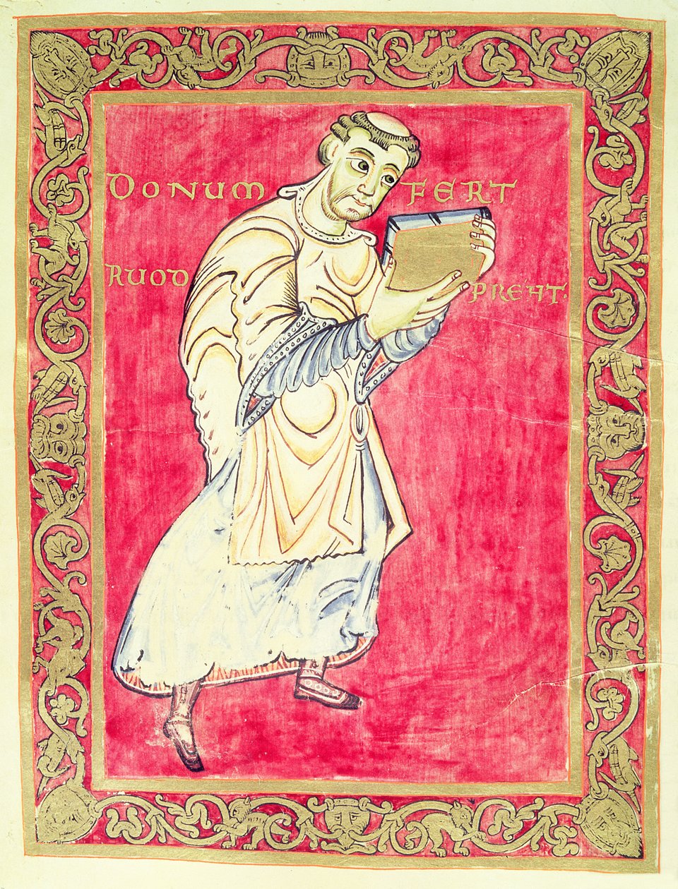 Der Mönch Ruodprehet präsentiert sein Buch, aus dem Psalter von Egbert, Erzbischof von Trier von German School